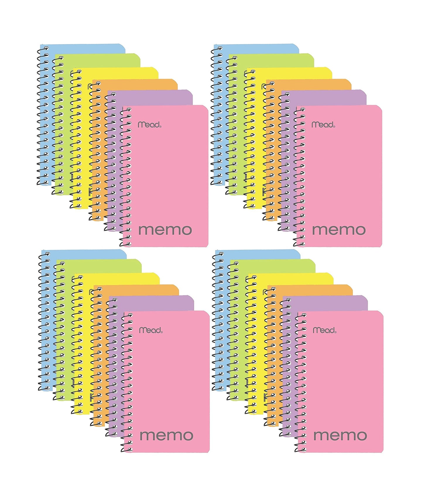 Mead Small Notebook, 24 Pack of pocket notebook 3x5 " College Ruled Small Memo Pad Wirebound 60 Sheets, Pastel Colors of Mini Notebook in Bulk pack