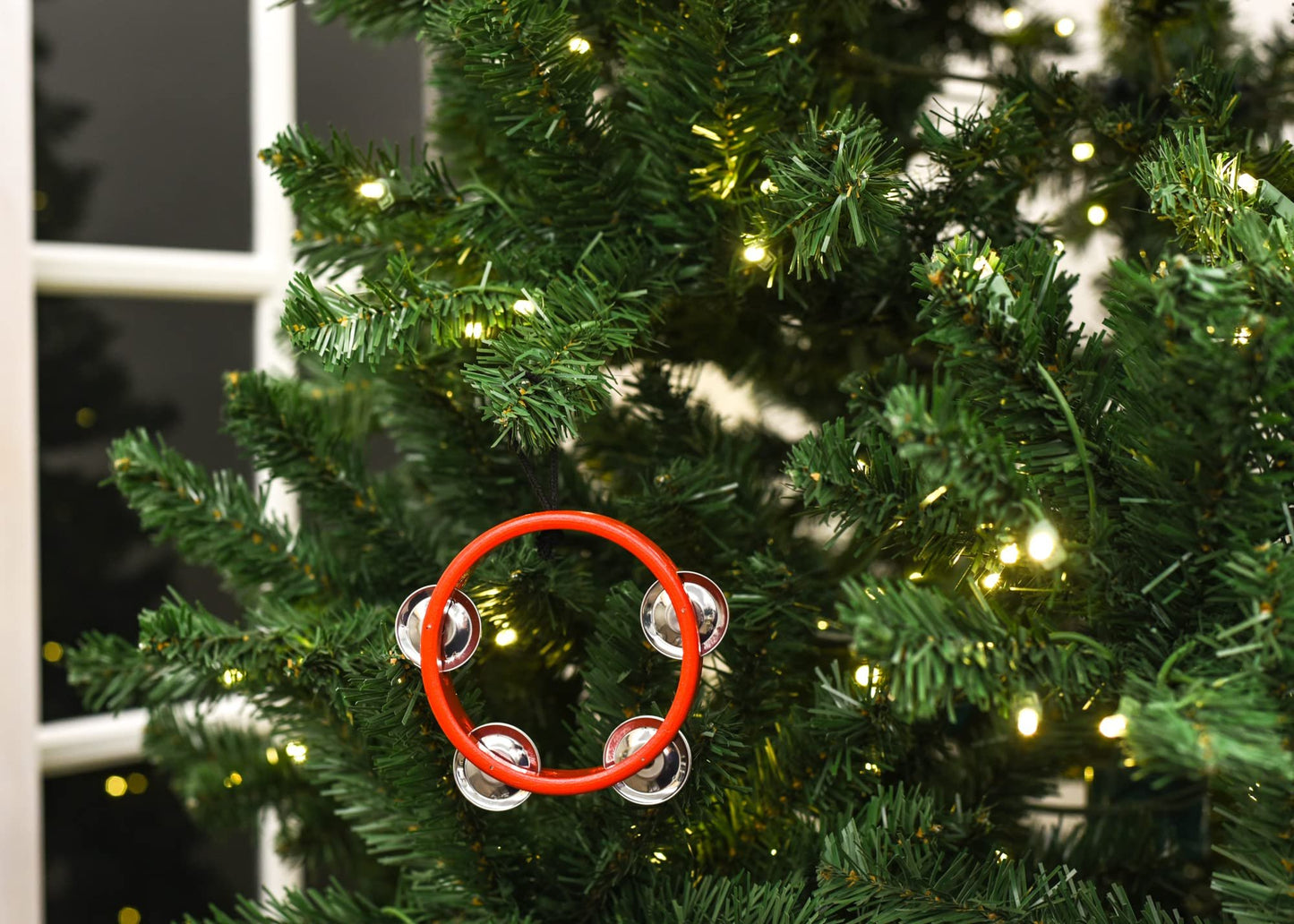 Broadway Gifts 4.7" Red Wood and Brass Tambourine Ornament Decoration