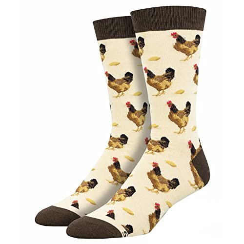 Socksmith Men's Crew Socks Chickens Which Came First, Ivory, One Size Fits Most, 1 Pair