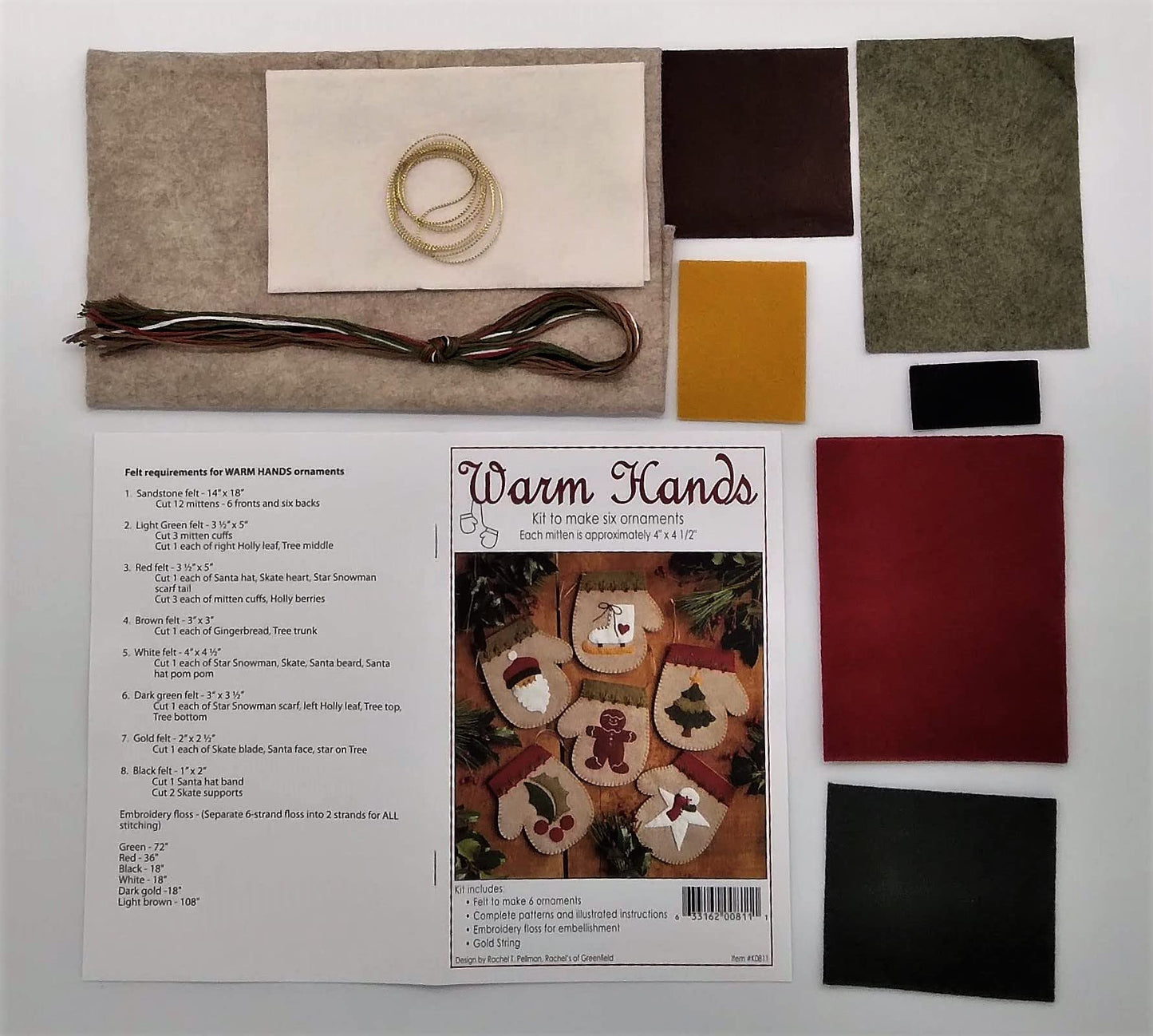 Christmas Warm Hands Ornament Kit to Make | 6 Piece Wool-Felt Warm Hands Kit by Rachel's of Greenfield