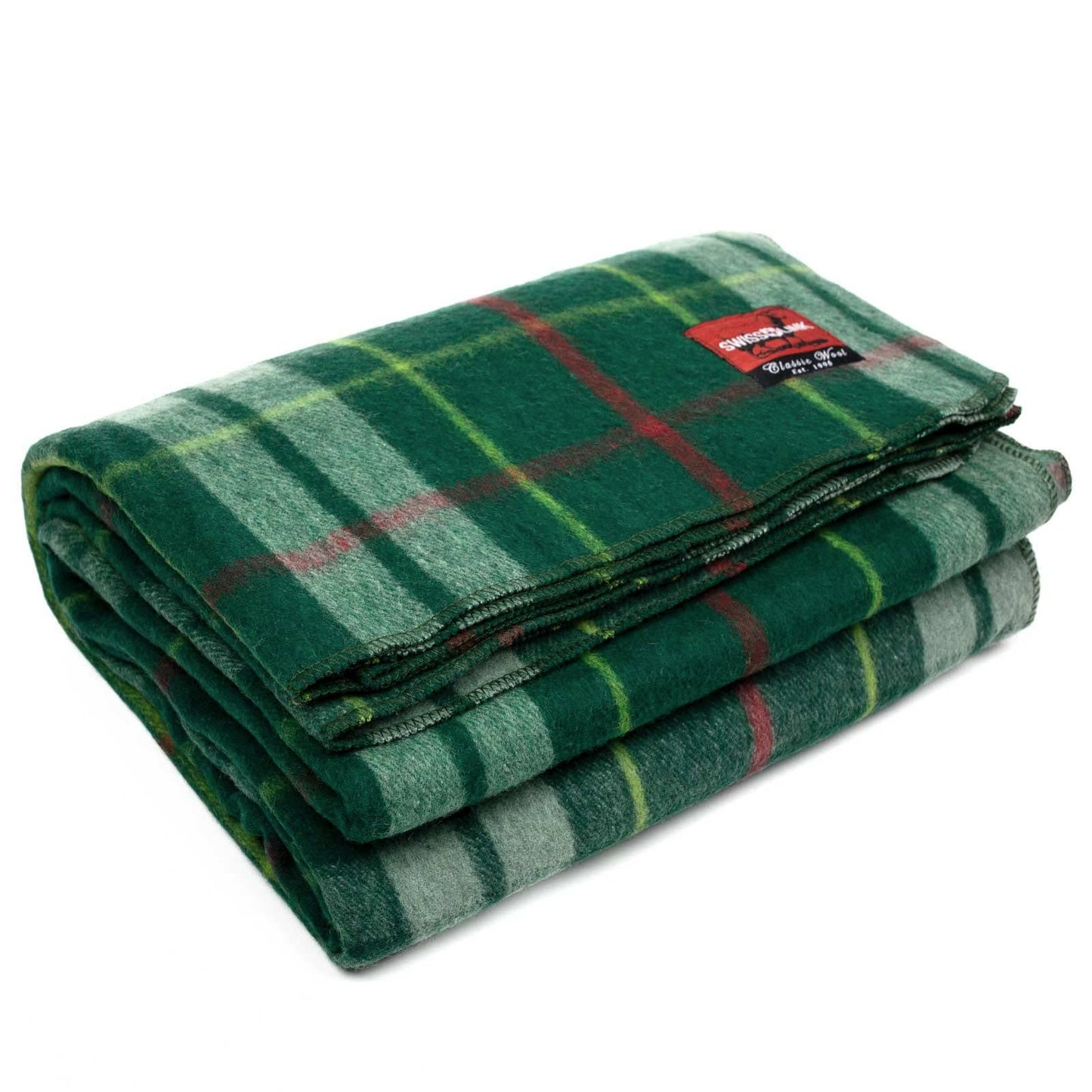 swiss link Swiss Link Military Surplus 90 x 62 Inch Insulating Indoor Outdoor Stain, Flame, and Water Resisting Classic Wool Plaid Washable Throw Blanket, Green, Green Plaid