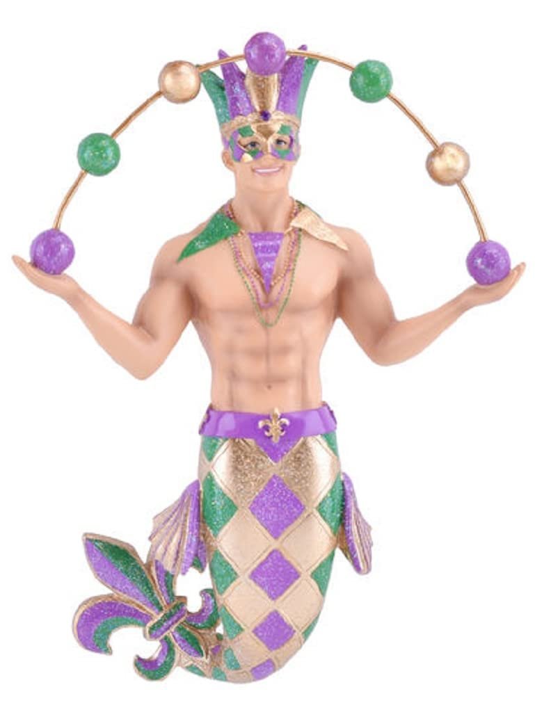 December Diamonds Merman Hanging Ornament, Big Easy Mardi Gras, Resin, 8 Inches, Christmas