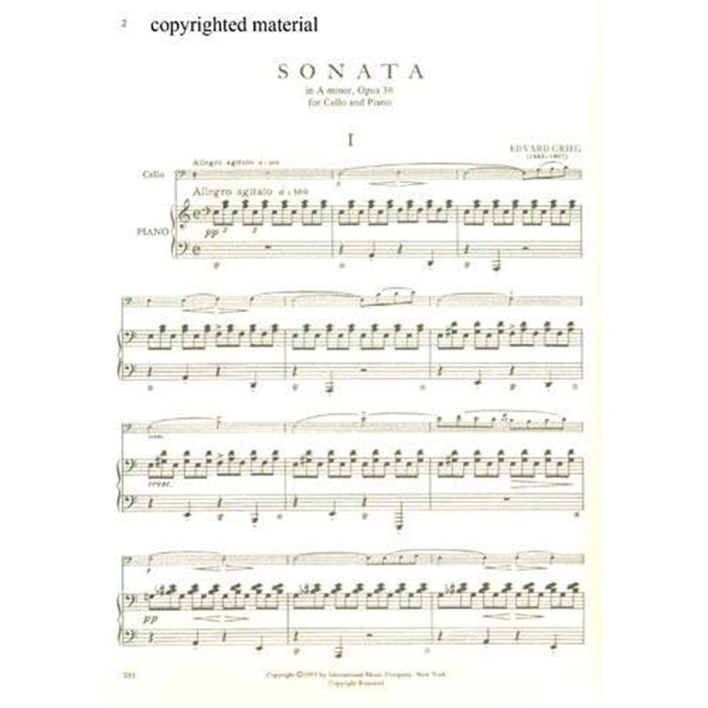 Grieg, Edvard Sonata in a minor, Op. 36 - Cello and Piano - edited by Leonard Rose - International