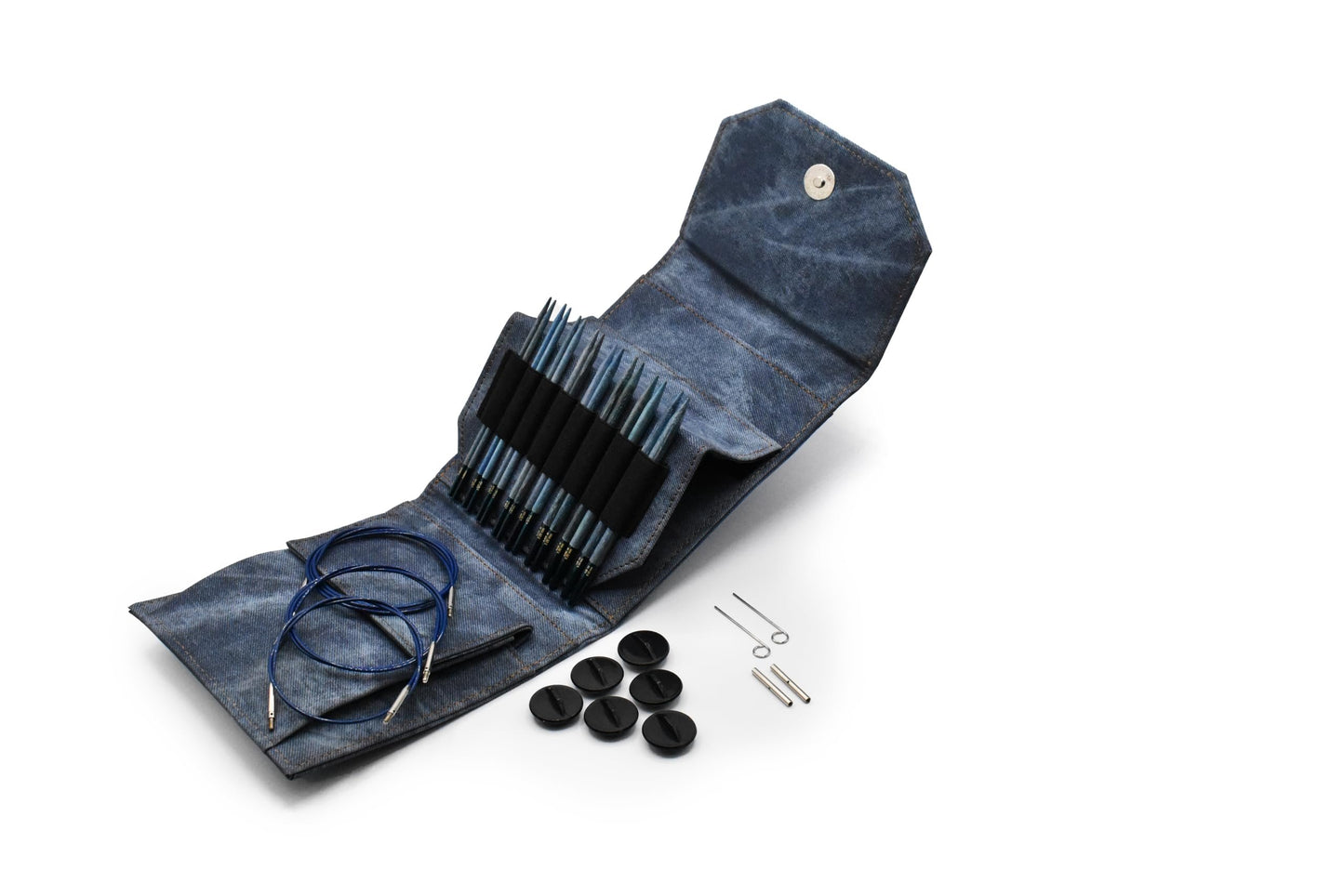 Lykke - 5" Indigo Interchangeable Needles Starter Set, Azure Fabric Pouch