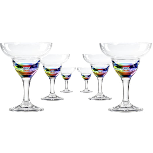 Merritt Teardrop 11oz Rainbow Acrylic Margarita Glasses | Set of 6 | Pool Party Ready | BPA-Free Acrylic Cocktail Glass | Shatter Resilient