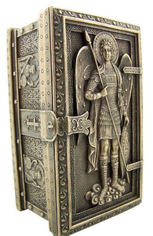 Archangel Saint St Michael Cold Cast Bronze Rosary Relic or Keepsake Case Framed Trinket Box