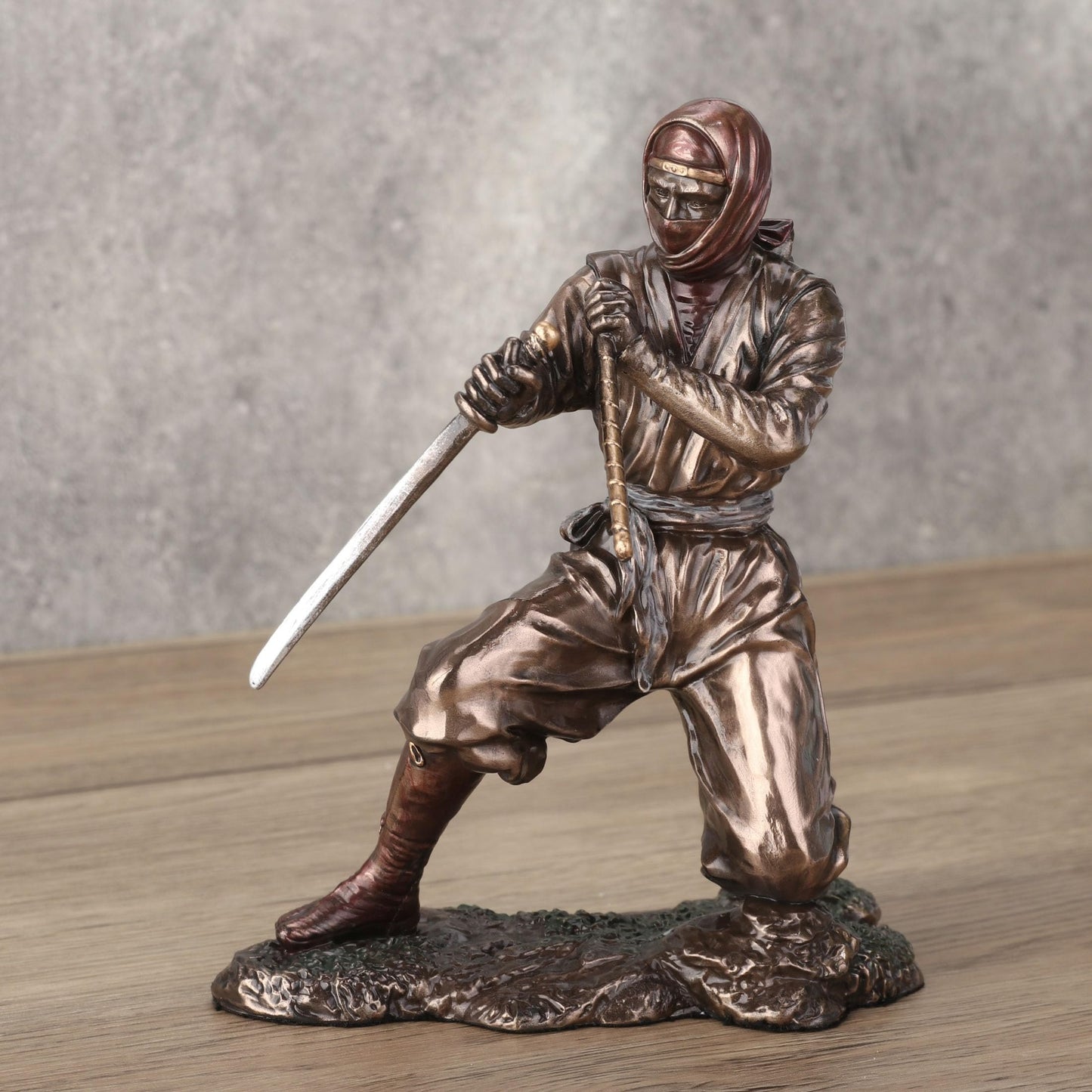 Veronese Design 5 7/8 Inch Ninja Sword and Scabbard Fighting Stance Cold Cast Resin Bronze Finish Sculpture