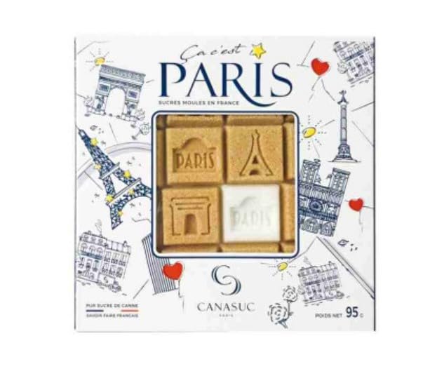 Canasuc Paris, C'est Paris! Pur Sucre de Canne,"Window Gift Box" of 32 Assorted French Molded Natural Sugar Pieces, White & Amber, 3.35 Oz