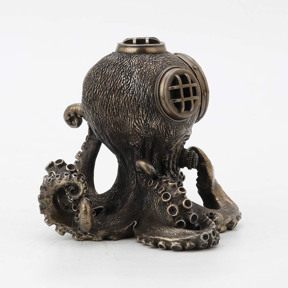Veronese Design 5.2 Inch Steampunk Octopus Diving Bell Clock Men's Gift Cold Cast Bronzed Resin Statue