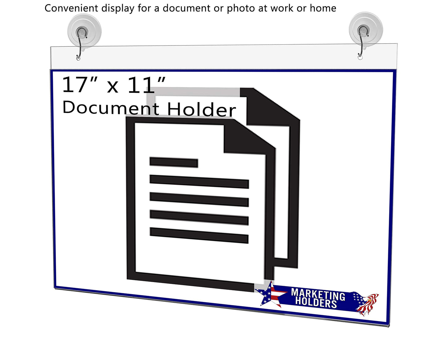 Marketing Holders Window Sign Holder 17" x 11" with 2 Predrilled Holes and Suction Cups with Hooks for Seating Charts and Directional Signs in Arenas and Theaters Clear Acrylic Horizontal Sleeve