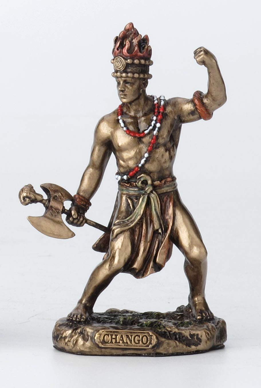 Veronese Design 3 1/2 Inch Chango Santeria Orisha God of Fire, Thunder, Lightening and War Cast Resin Hand Painted Antique Bronze Finish Statue Home Decor