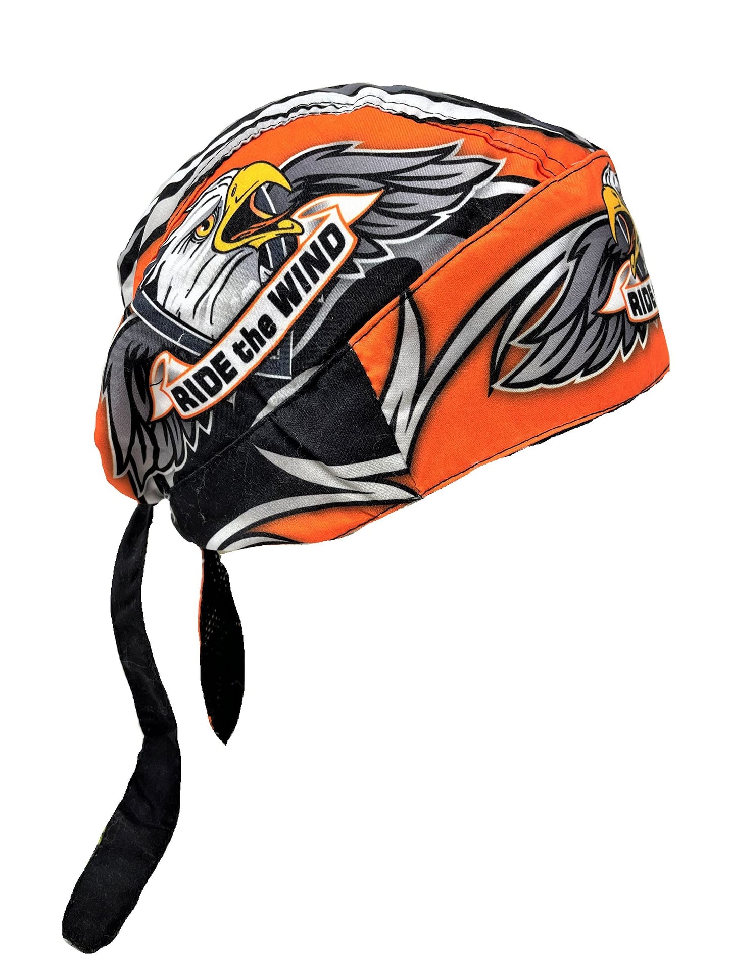 Platinum Biker Doo Rag Durag Headwrap Black Orange Yellow American Eagle Wings Ride The Wind Sweatband