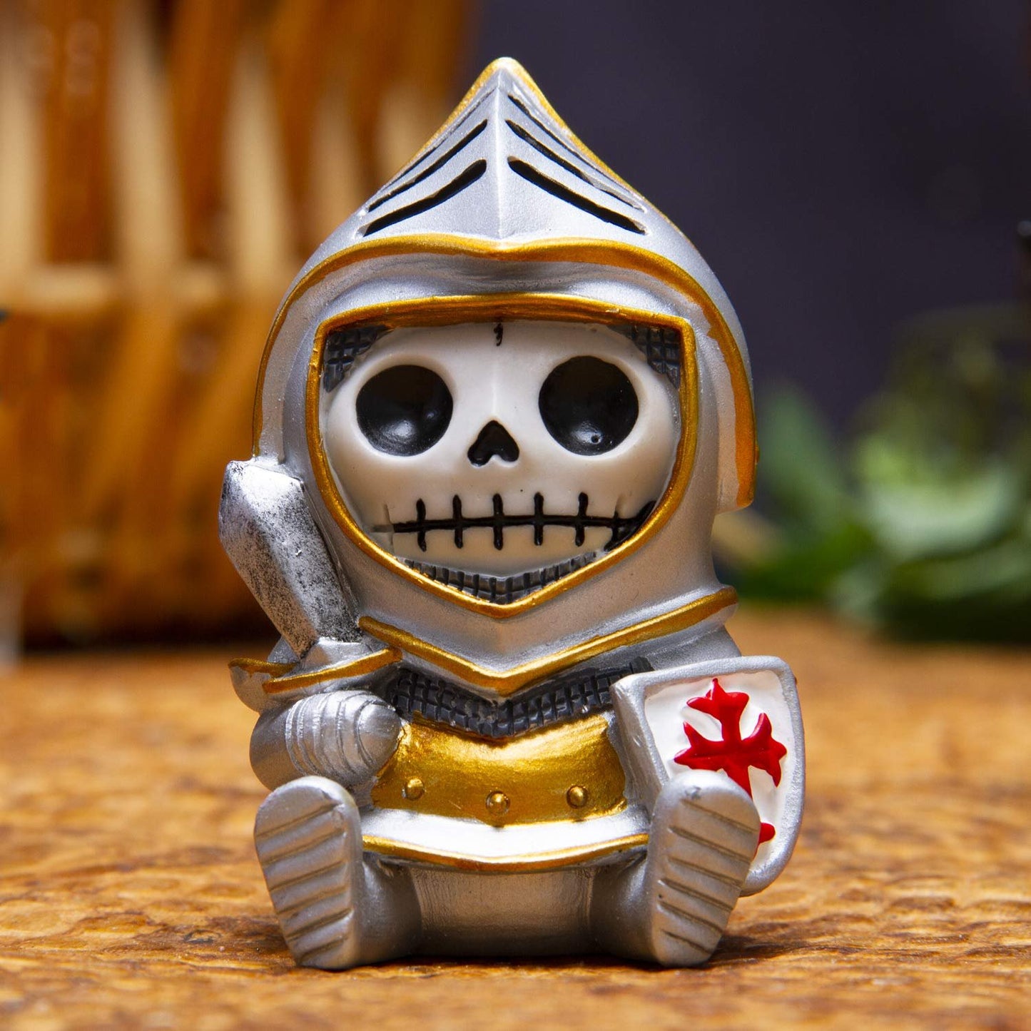 Furrybones Summit Collection Knight Sir in Shining Armor Figurine Decorative Signature Skeleton in Medieval Knight Holding Sword and Shield Costume 3 Inch Tall Collectible Statue