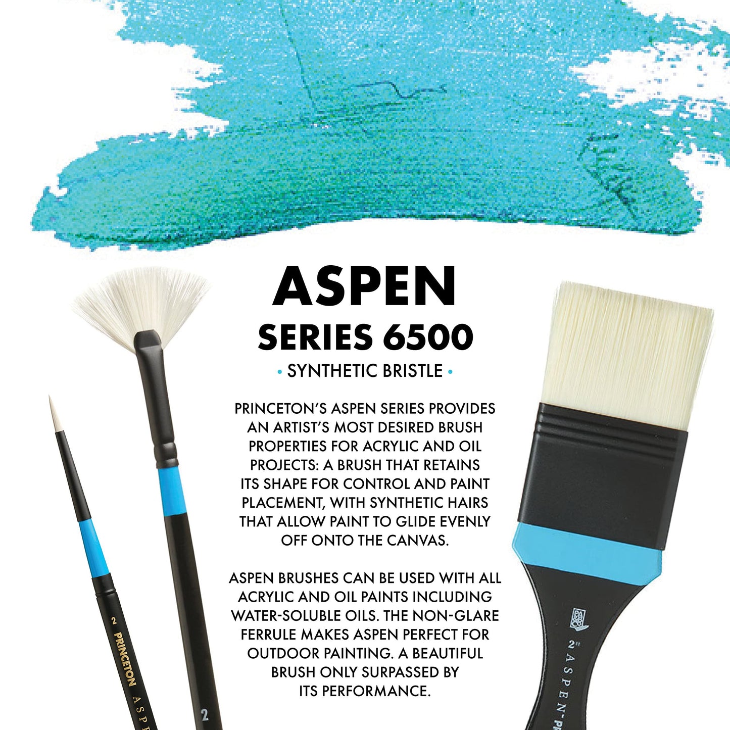 Princeton Artist Brush Co. Aspen Series 6500 - Long Handled Short Fan Size 2 - Single Synthetic Oil and Acrylic Paint Brush for Painting on Canvas and Board