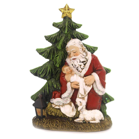Joseph's Studio by Roman, Christmas Santa Collection, 6.25" H Kneeling Santa W/Tree, Home Décor, Devout Gift, Prayerful Inspiration (5x4x6)