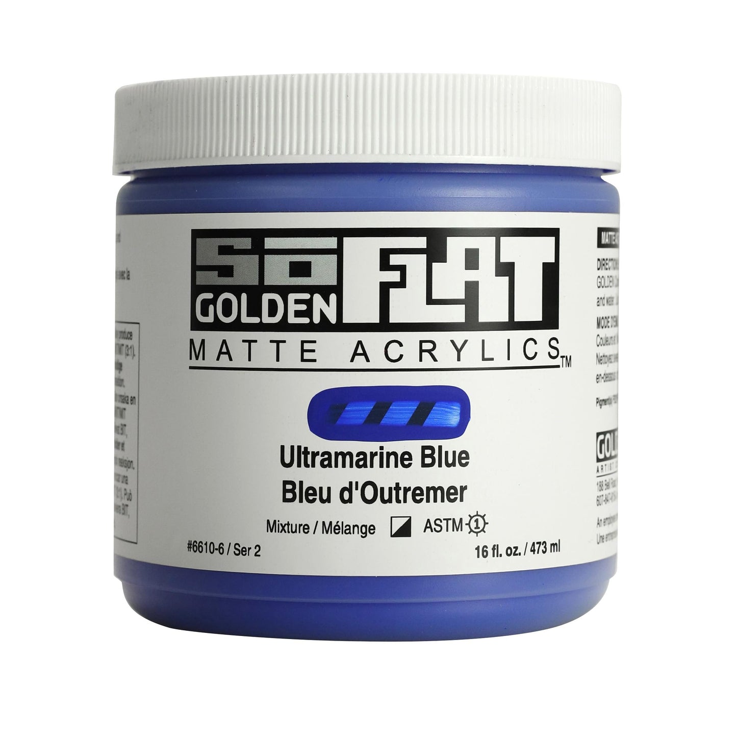 SoFlat Matte Acrylics by GOLDEN, Ultramarine Blue, 16 fl. oz. Jar, Professional Acrylic Paint, Semi-Opaque