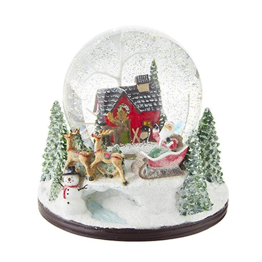 RAZ Imports 4200760 House with Santa and Sleigh Musical Lighted Swirling Glitter Water Globe, 6.5-inch Height, Resin and Glass