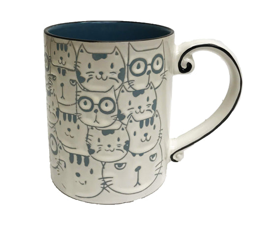 Blue Sky Clayworks Cute Quirky Repeating Cat Faces Novelty Coffee Tea Coco Drink Gift Mug, 16-ounces, Ceramic, Multicolor