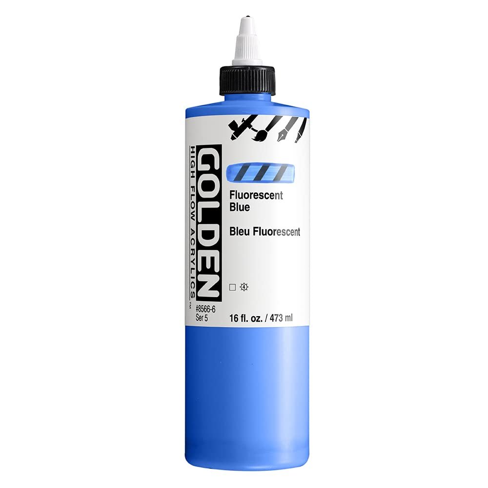 High Flow Acrylics by GOLDEN, Fluorescent Blue, 16 fl. oz. Bottle, Professional Acrylic Paint, Transparent