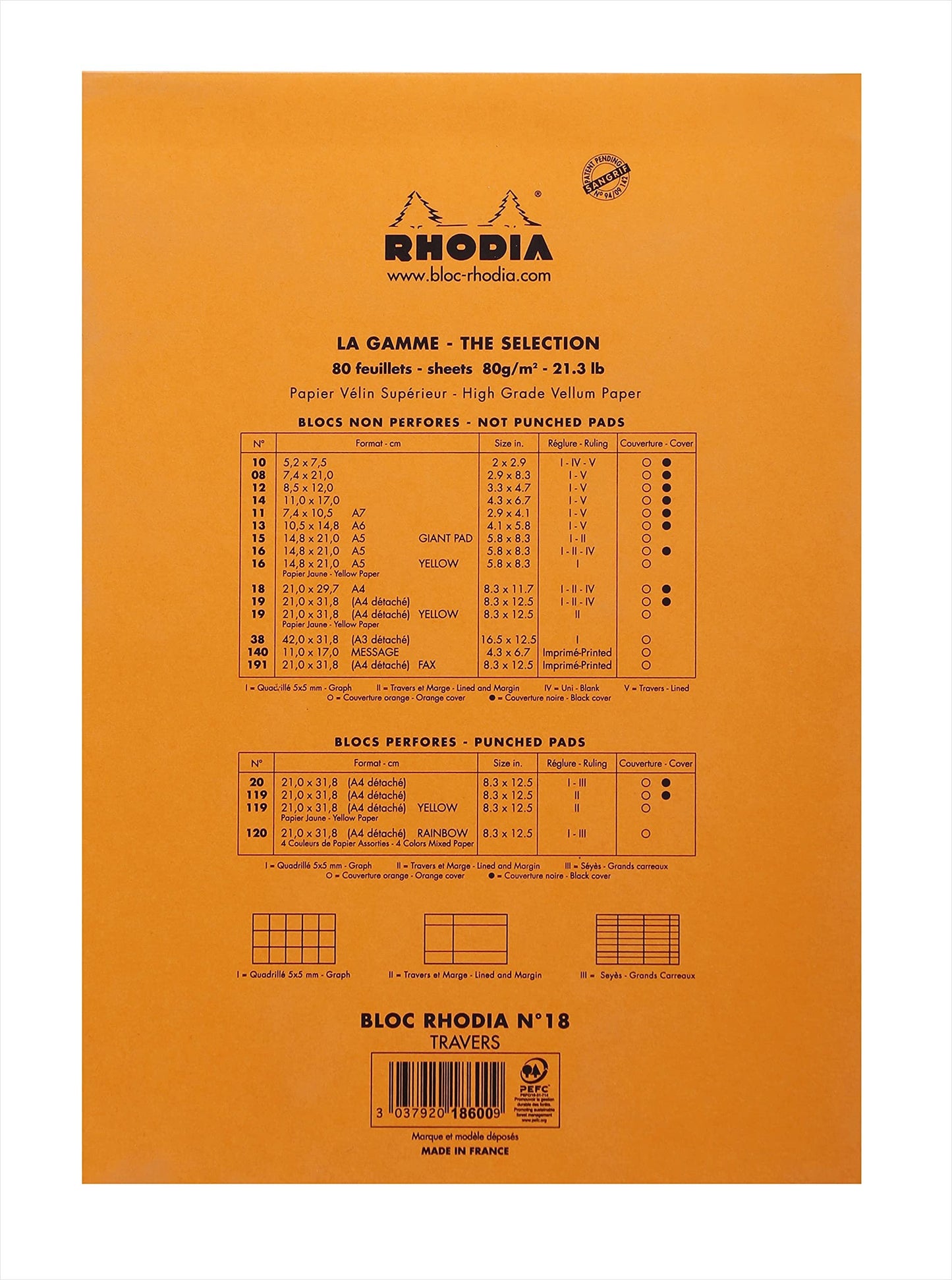 Bloc n°18 Rhodia orange A4 80 F ligné + marge - 18600C