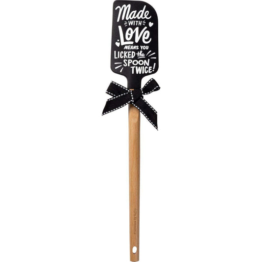 Silicone Spatula with Wood Handle with Funny Sentiment - Love Means You Licked the Spoon Twice