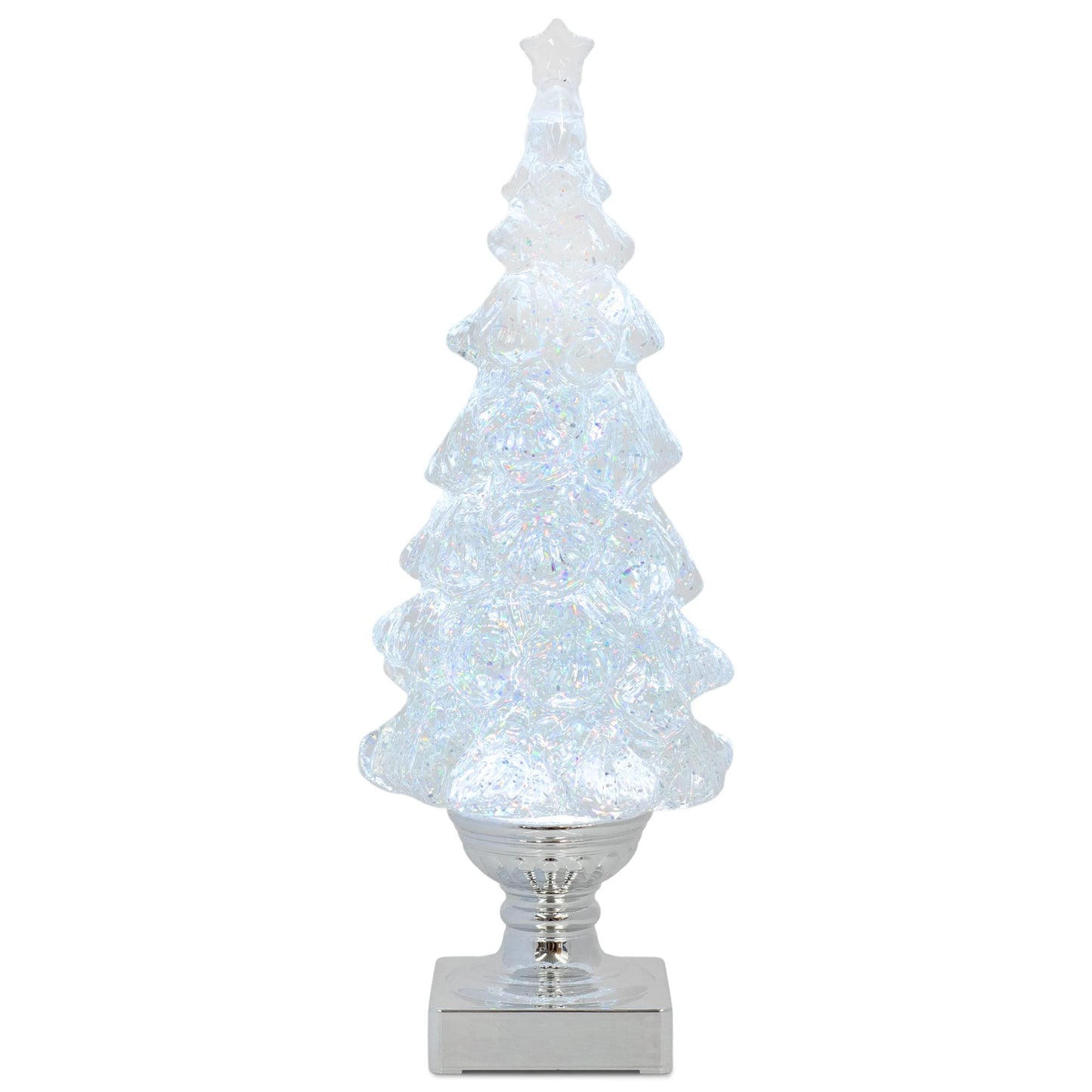 RAZ Imports 2022 Holiday Water Lanterns 13.75" Silver Lighted Swirling Glitter Tree