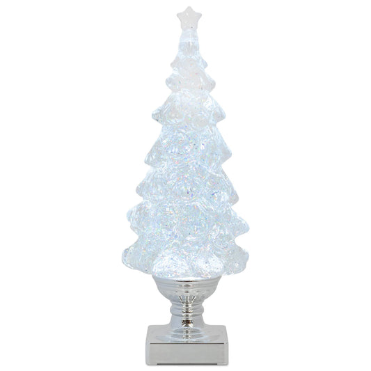 RAZ Imports 2022 Holiday Water Lanterns 13.75" Silver Lighted Swirling Glitter Tree