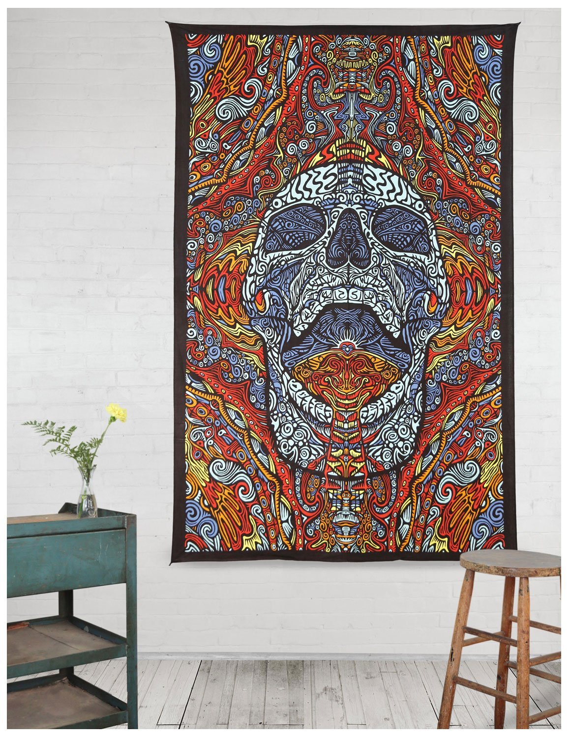Sunshine Joy 3D Mindful Skull Tapestry Beach Sheet Hanging Wall Art Magical Decor - 60x90 Inches - Amazing 3-D Effects