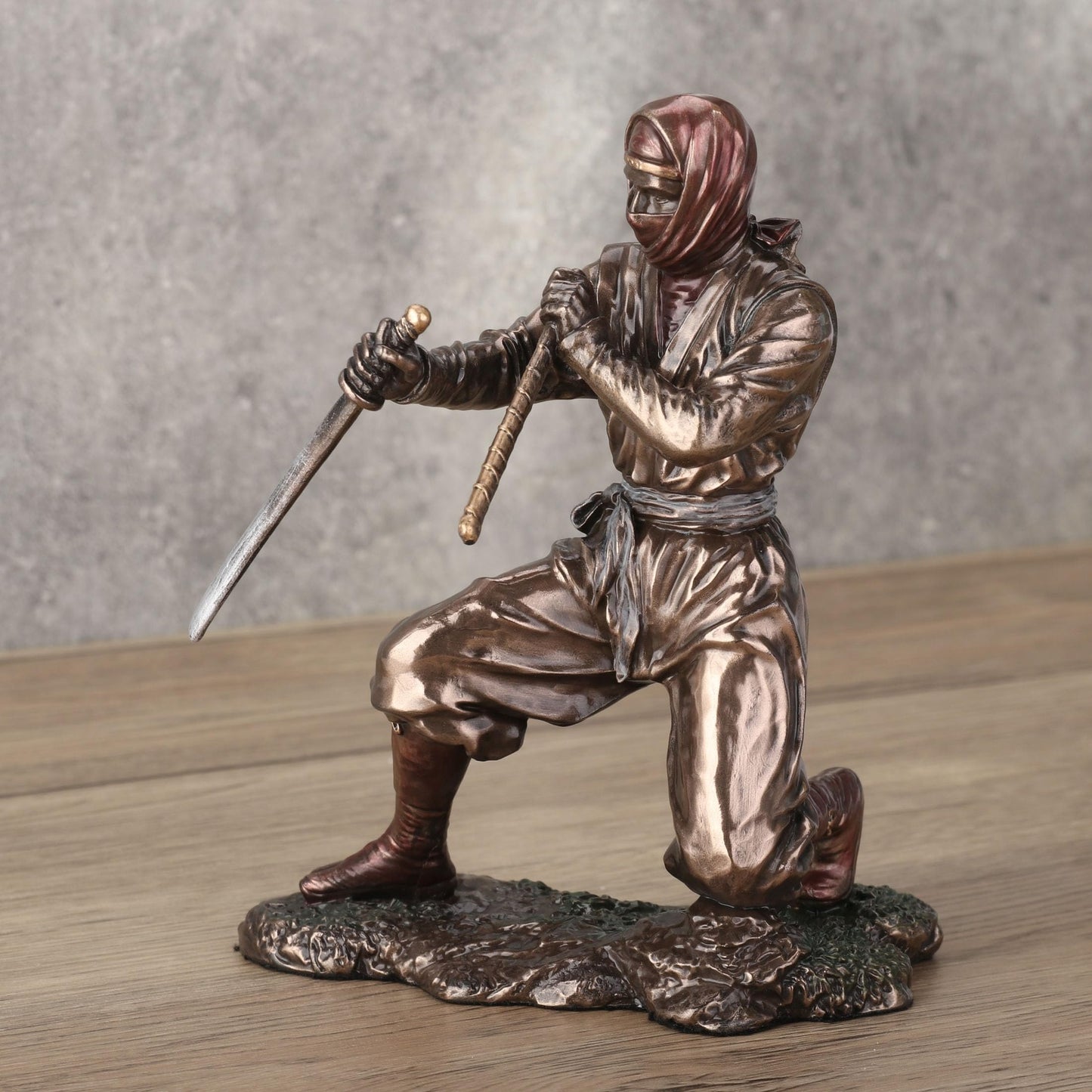 Veronese Design 5 7/8 Inch Ninja Sword and Scabbard Fighting Stance Cold Cast Resin Bronze Finish Sculpture