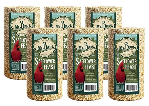 6-Pack Mr. Bird Safflower Feast Wild Bird Seed Cylinder 28oz | Wild Bird Food for Outdoor Birds | Backyard Birdfeeding | Squirrel Resistant Bird Food