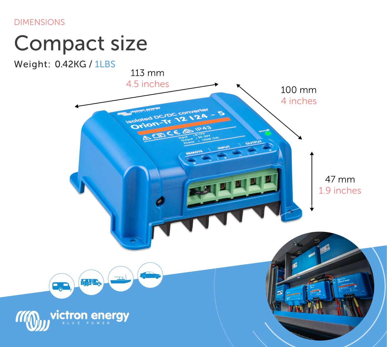 Victron Energy Orion-Tr DC to DC Converter - IP43 Protected - for Dual Battery Systems - Isolated