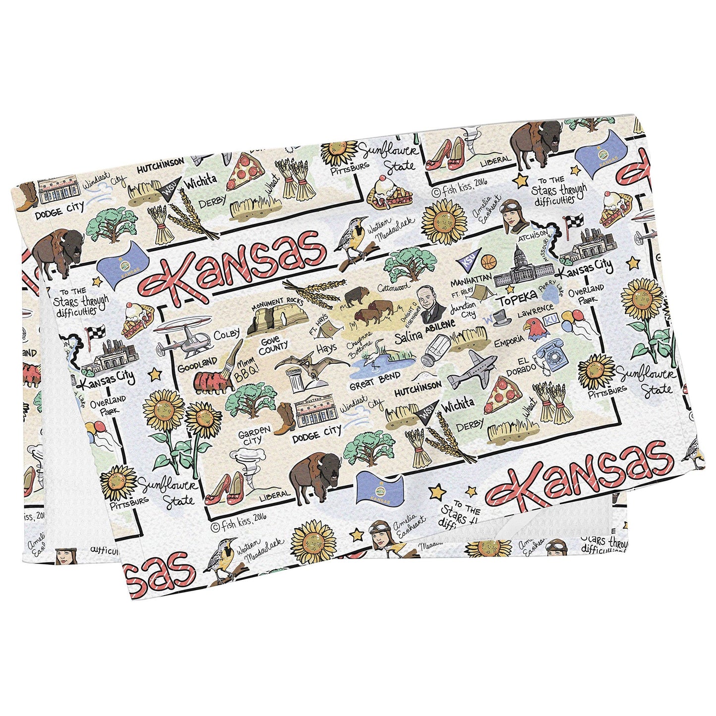 Fish Kiss 16"x24" Map Towel is 100% Microfiber Waffle Weave Help You Explore in Detail – Our Super Absorbent & Soft, Machine Washable State Map Towel is Stain & Wrinkle Resistant