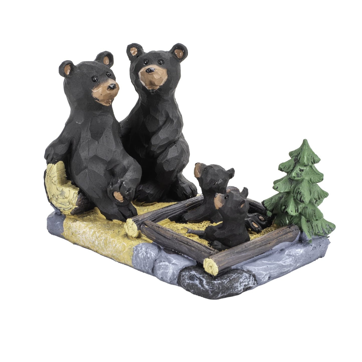 Bear Family Playing in Sandbox Natural Black 6 x 4.25 Resin Stone Figurine