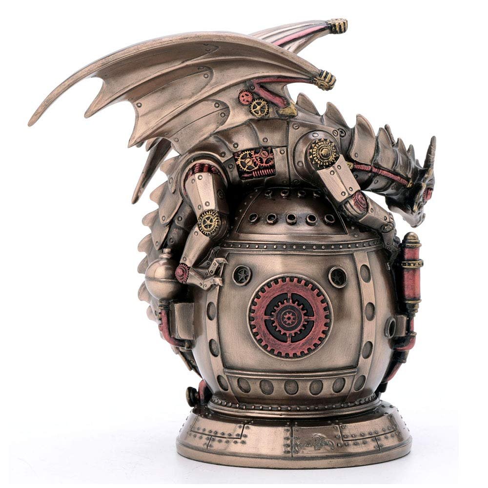 Veronese Design 7 Inch Steampunk Mechanical Dragon Time Machine Bank Vault Trinket Box Clock Cold Cast Resin Bronze Finish