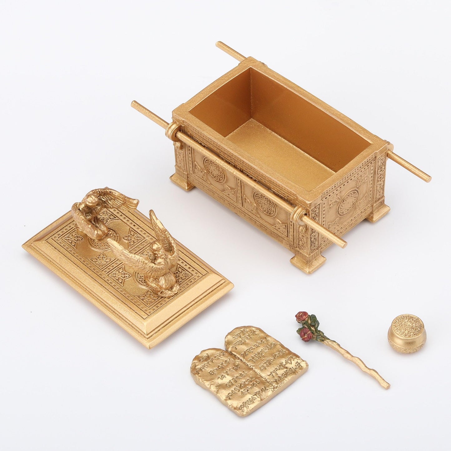 Veronese Design 4 3/4 Inch Ark Of The Covenant With Holy Relic Trinket Storage Box Resin Hand Painted Gold Finish