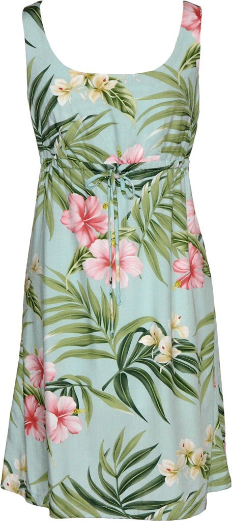 RJC Women's Breathtaking Island Getaway Short Hawaiian Empire Drawstring Tank Dress