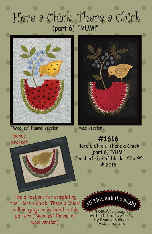 All Through the Night 'YUM' Sewing Pattern - Part 6: Here a Chick, There a Chick - 6in x 9in Block - Wall Hangings, Craft Projects - Yellow, White