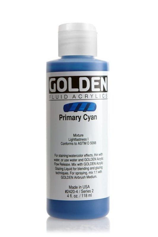 GOLDEN Fluid Acrylic, 4 oz Bottle, Primary Cyan (2420-4)