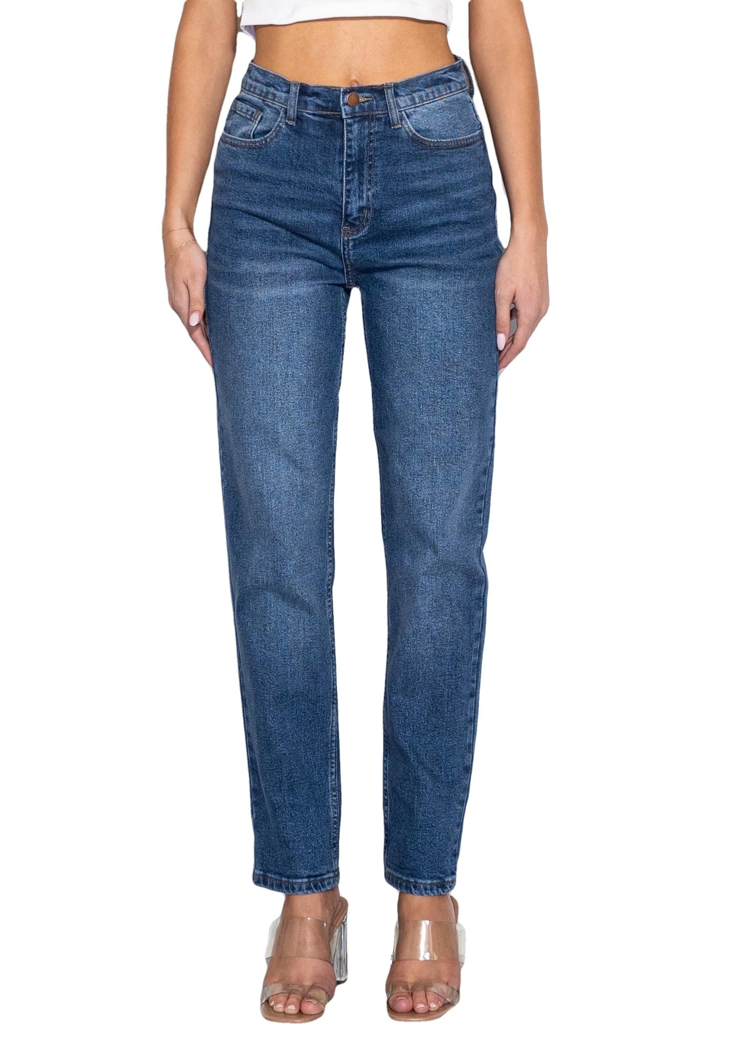 Vibrant Women’s Loose Mom Jeans – 90’s Vibe High Waisted Casual Rolled Hem Crop Stretch Denim Pants