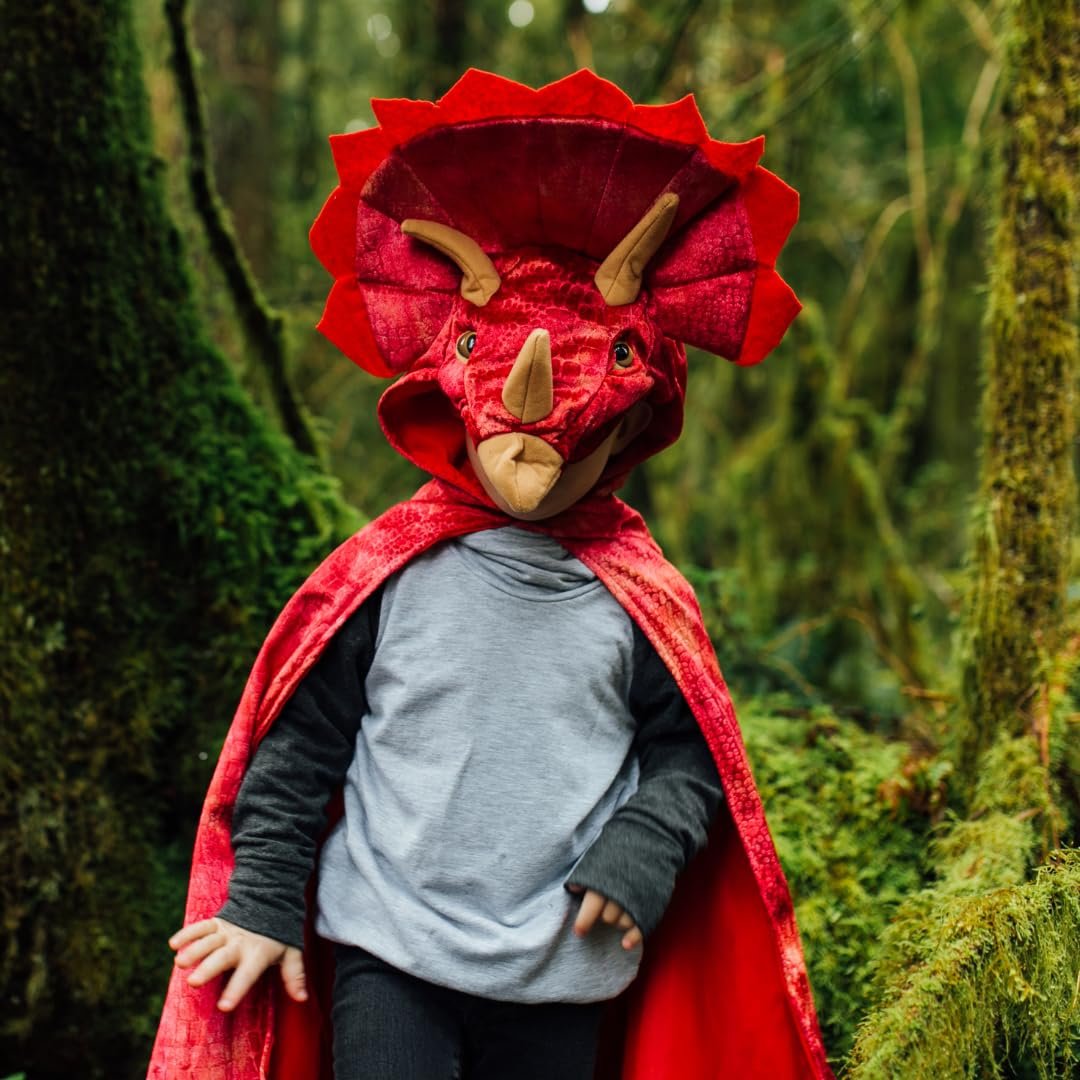 Great Pretenders Triceratops Hooded Cape for Kids, Size 4-5 | Dinosaur Costume for Imaginative Play