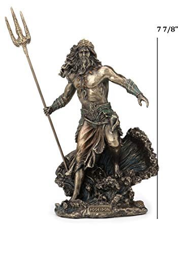 Veronese Design 7 7/8 Inch Greek God Poseidon Standing Over Crashing Waves Cold Cast Resin Statue Bronze Finish