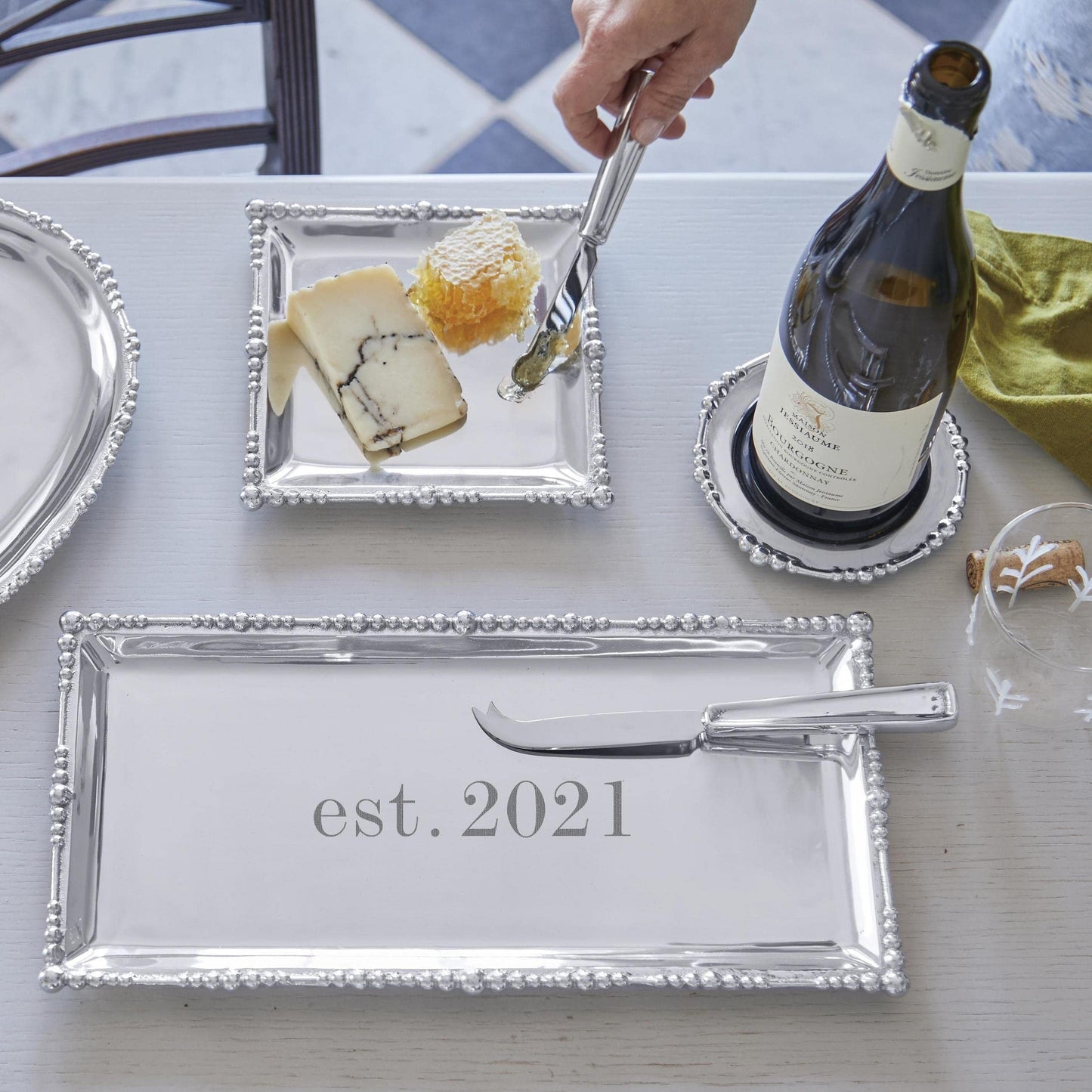 Pearl Drop Long Rectangular Tray | Silver | Brillante | Gifts | GIFTABLE Tray | Recycled SANDCAST Aluminum | Handmade in Mexico