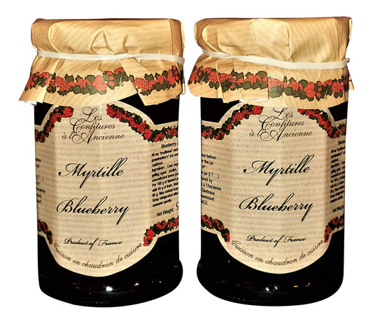 Les Confitures à la Ancienne Set of 2 Jars, Myrtille Sauvage (Wild Blueberry) French Preserves, 9.5 oz Each