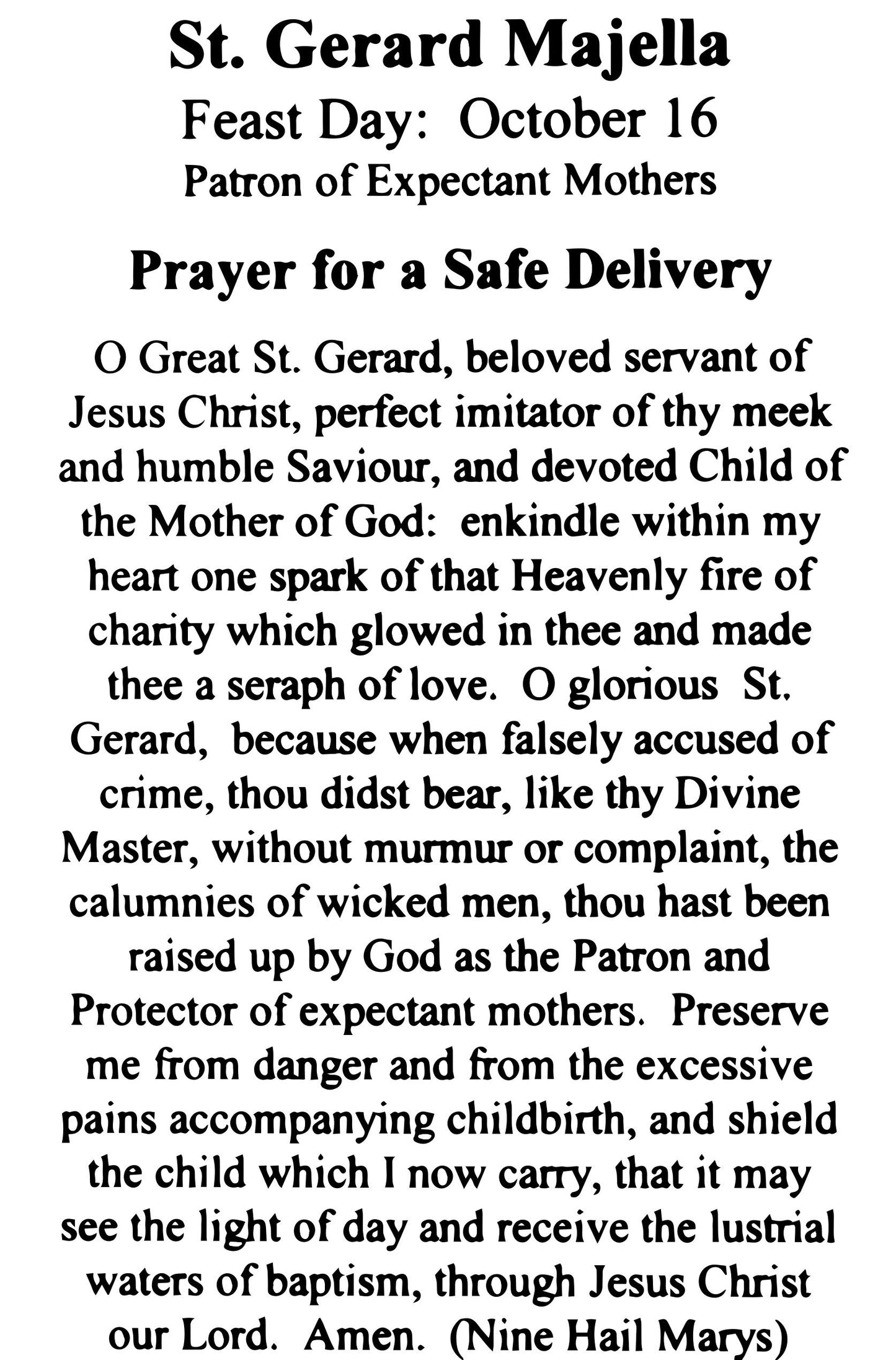 Round St. Gerard Majella Medal with Prayer Card