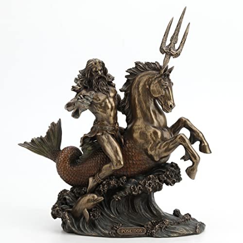 Veronese Design Poseidon Riding Hippocampus with Trident Resin Statue Bronze Finish