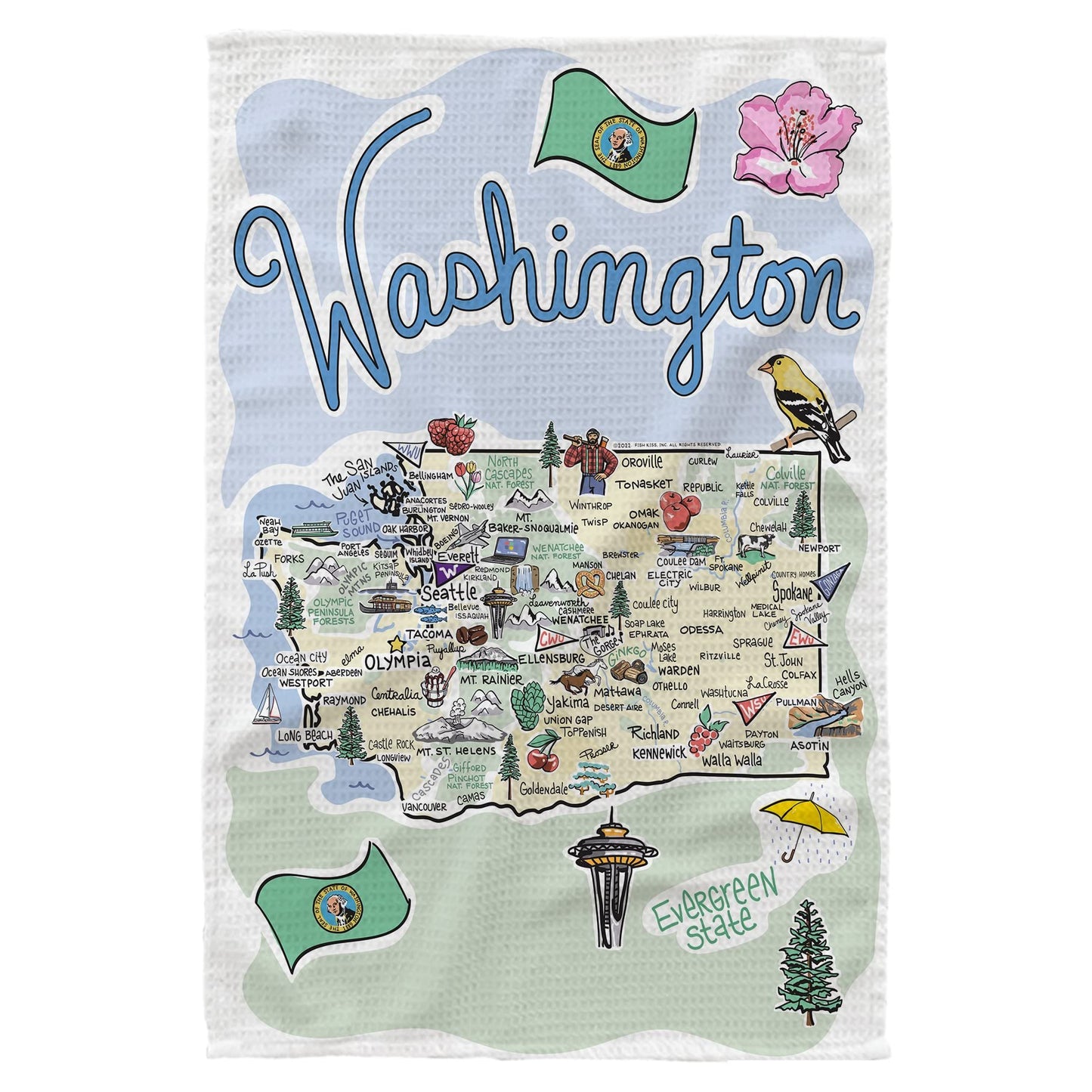 Fish Kiss® 16"x24" Map Dish Towel is of 100% Microfiber Waffle Weave Making it Super Absorbent, Soft & Machine Washable - Map Kitchen Towel,Map Dish Cloth is Multi Purpose