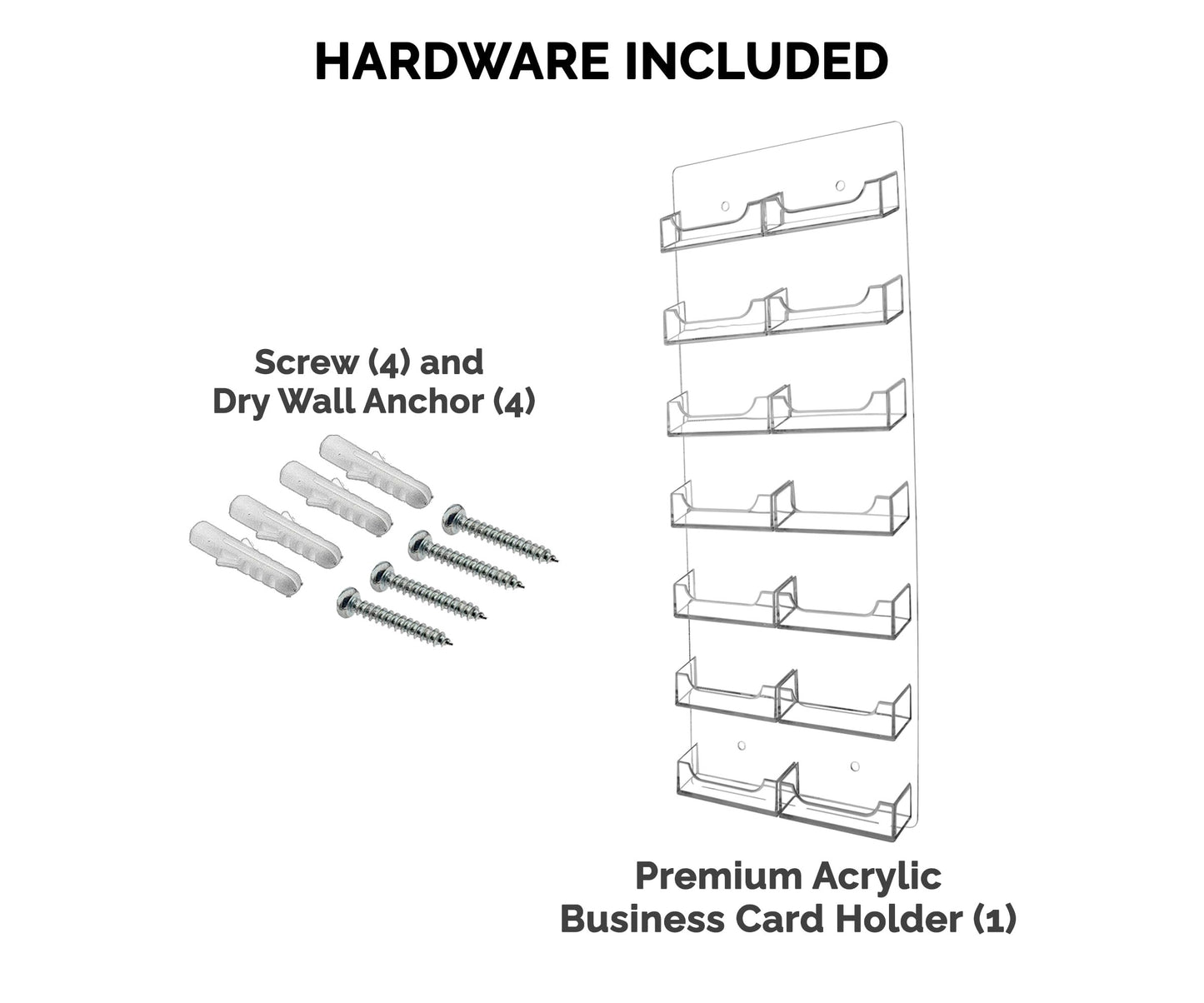 Marketing Holders Wall Business Card Holder with Hanging Hardware for 3.5" x 2" Gift Cards Clear Acrylic 8 Slot Display Holds 50 Contact or 30 Membership Cards No Assembly