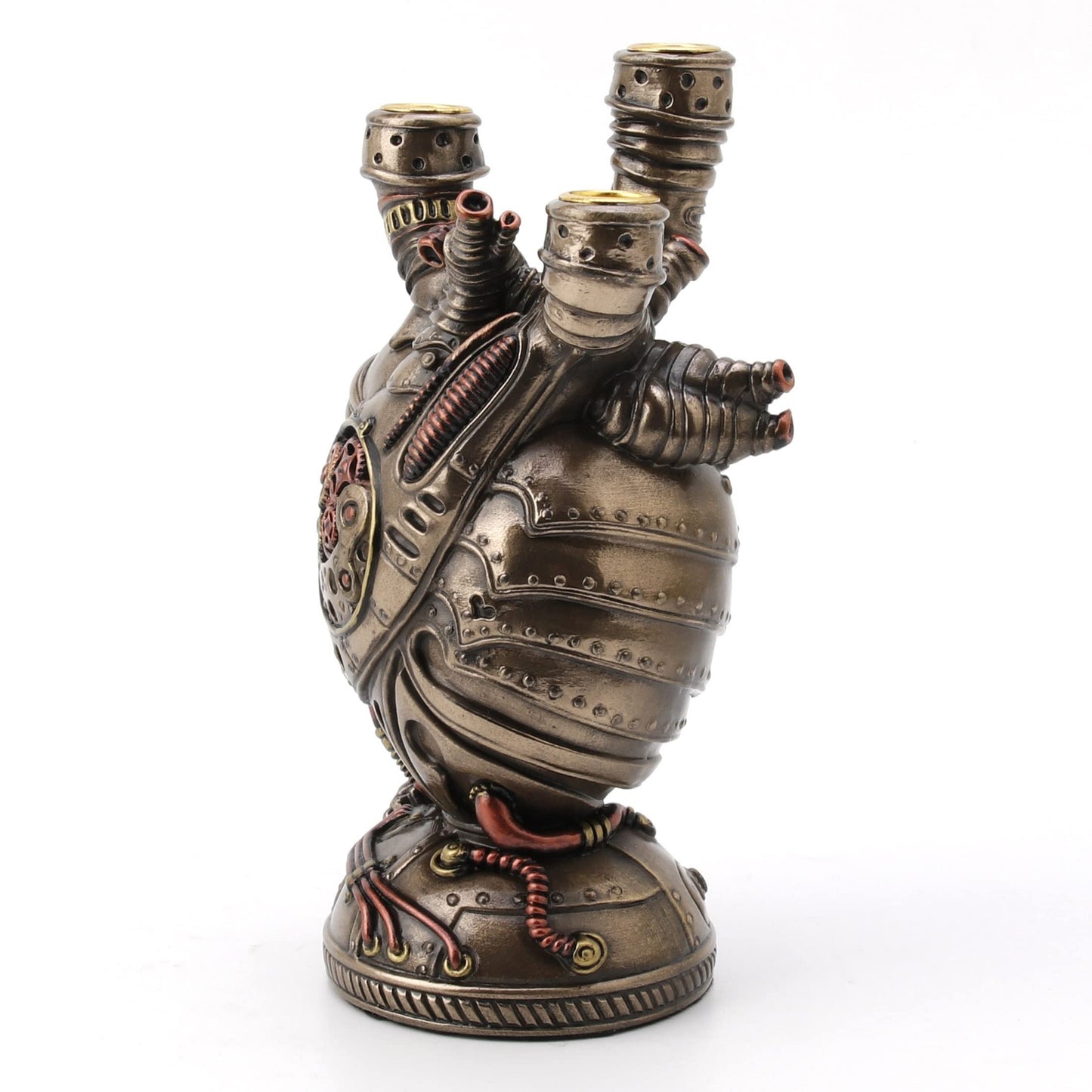 Veronese Design 6 3/4" Steampunk Augmented Artery Heart Device Triple Candle Holder Resin Sculpture Bronze Finish