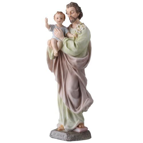 Veronese Design 8 1/4 Inch Saint Joseph Holding Baby Jesus Resin Sculpture Hand Painted Religious Decoration
