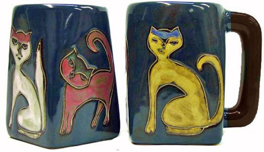 Mara Stoneware Mug - Cats - Blue 12 oz.